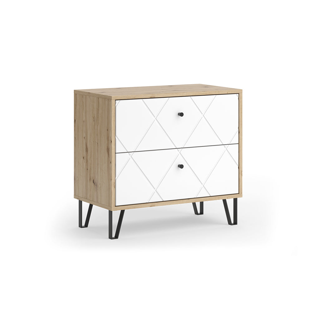 Vicco Comodino camera da letto Artigianale/Bianco 66 x 60.2 cm con 2 cassetti