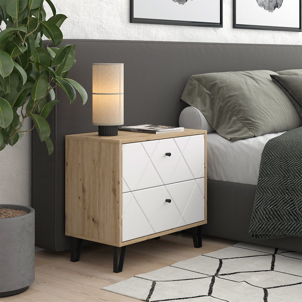 Vicco Comodino camera da letto Artigianale/Bianco 66 x 60.2 cm con 2 cassetti