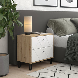 Vicco Comodino camera da letto Artigianale/Bianco 66 x 60.2 cm con 2 cassetti