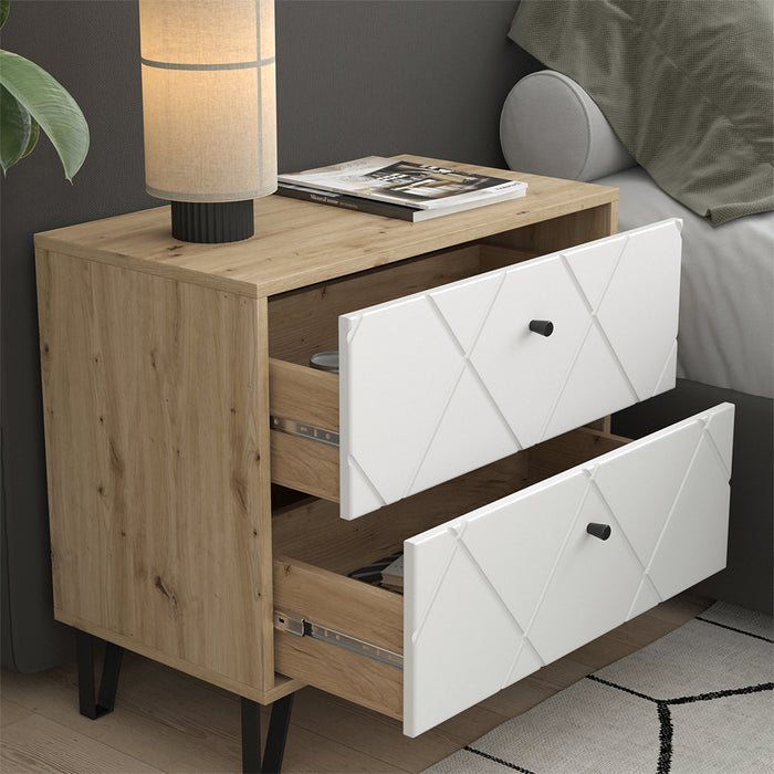 Vicco Comodino camera da letto Artigianale/Bianco 66 x 60.2 cm con 2 cassetti