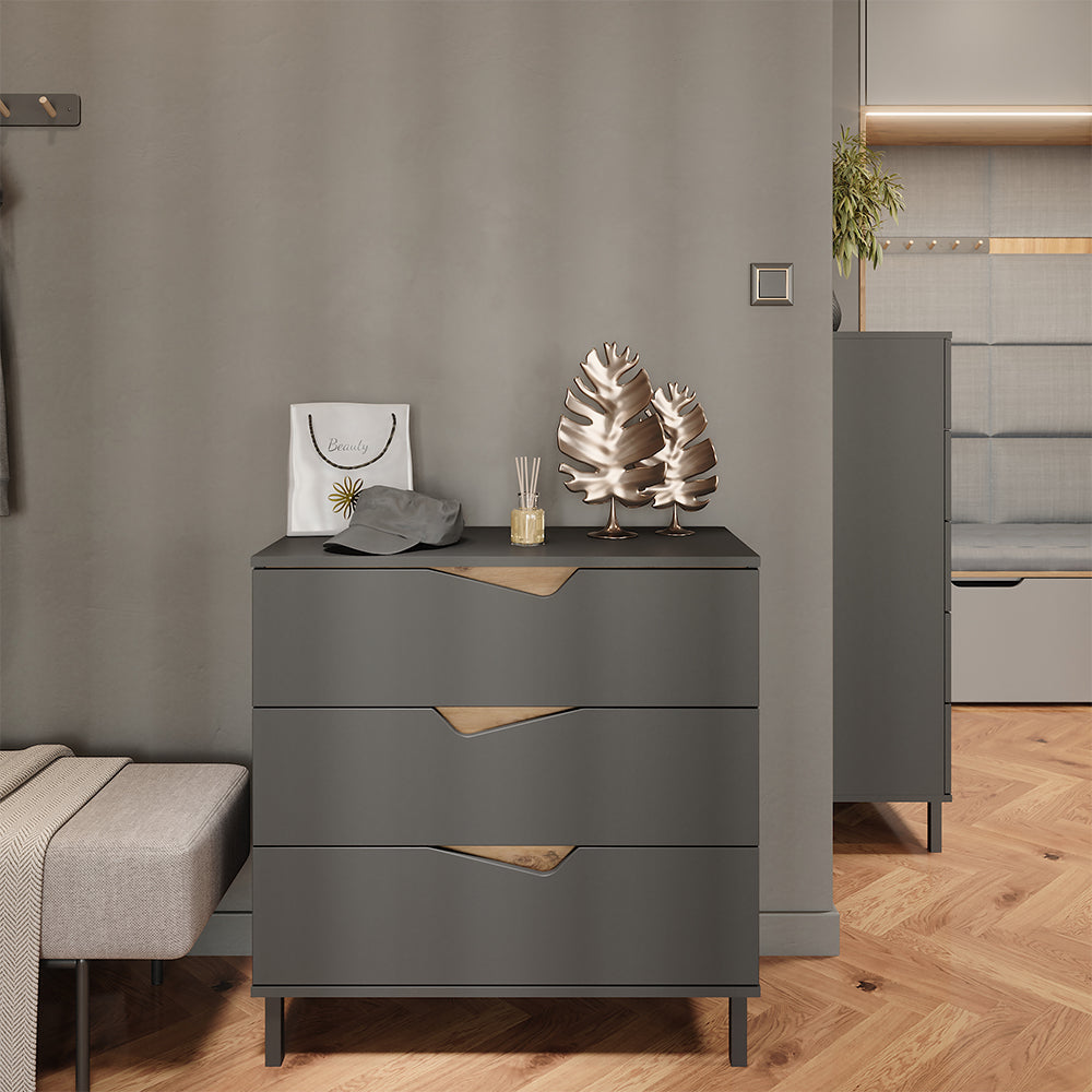Vicco Cassettiera per camera da letto Antracite/Artisan 80 x 81.2 cm con 3 cassetti