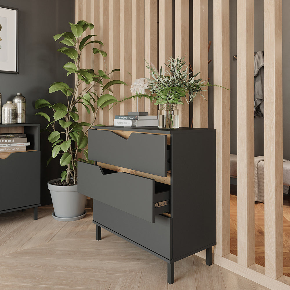 Vicco Cassettiera per camera da letto Antracite/Artisan 80 x 81.2 cm con 3 cassetti