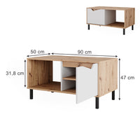 Vicco Tavolino da salotto Bianco/Artisan 90 x 50 cm con 1 porta
