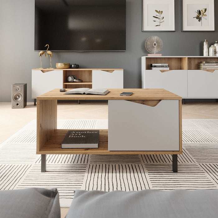 Vicco Tavolino da salotto Bianco/Artisan 90 x 50 cm con 1 porta