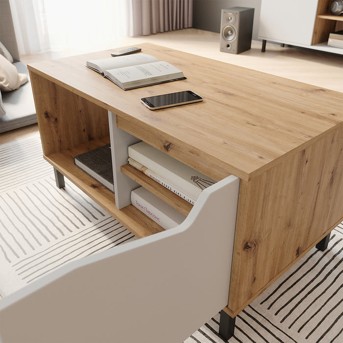 Vicco Tavolino da salotto Bianco/Artisan 90 x 50 cm con 1 porta