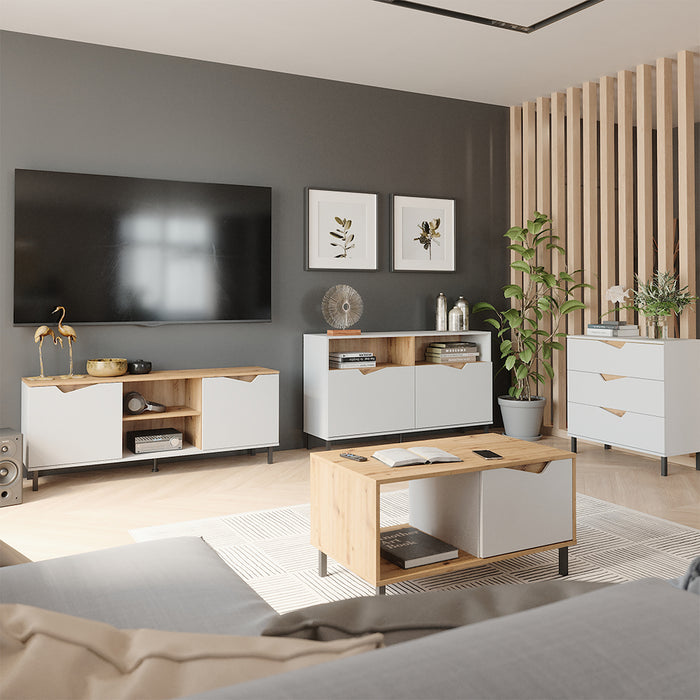 Vicco Tavolino da salotto Bianco/Artisan 90 x 50 cm con 1 porta