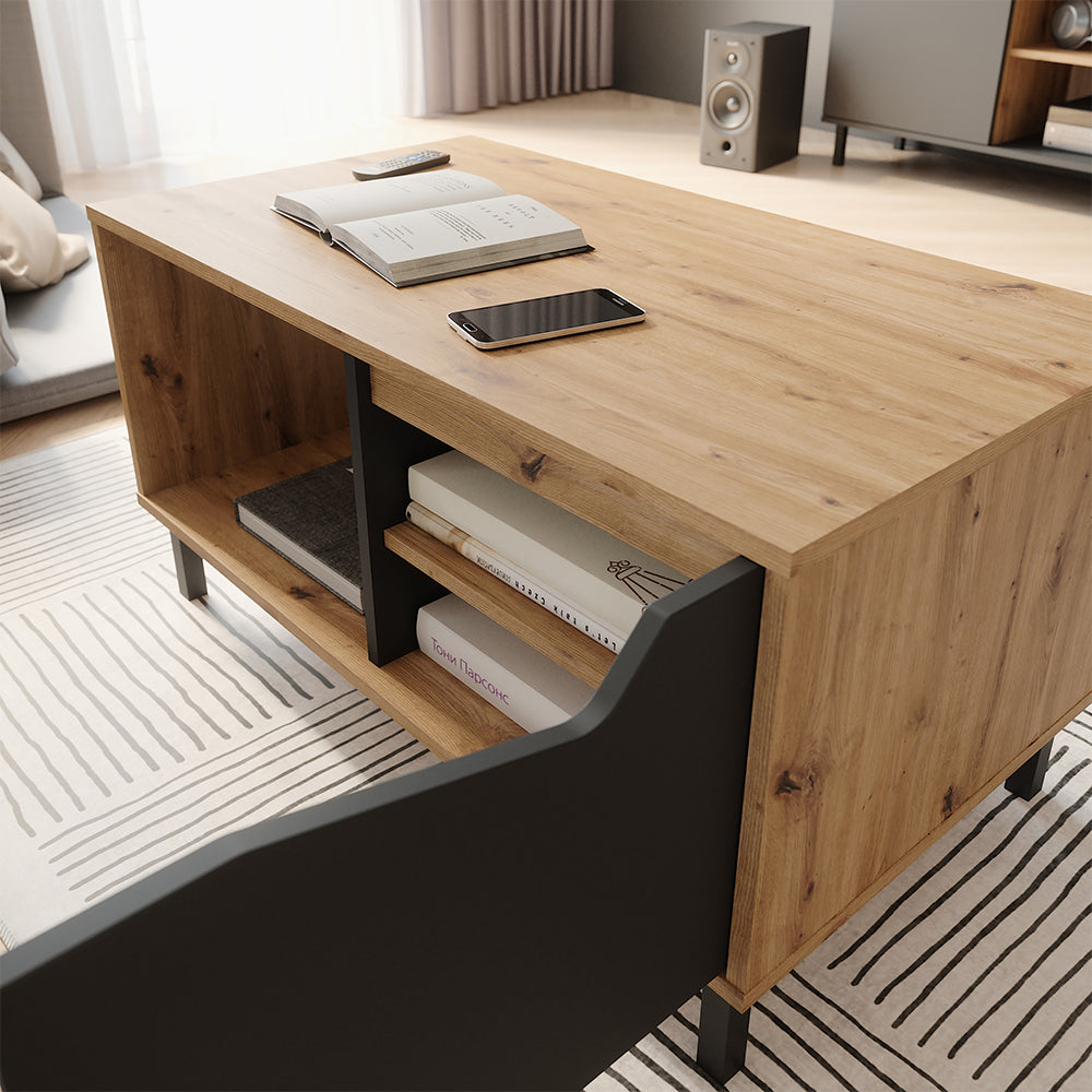 Vicco Tavolino da salotto Antracite/Artisan 90 x 50 cm con 1 porta