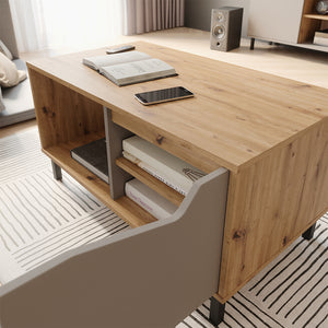 Vicco Tavolino da salotto Greige/rovere artigianale 90 x 50 cm con 1 porta