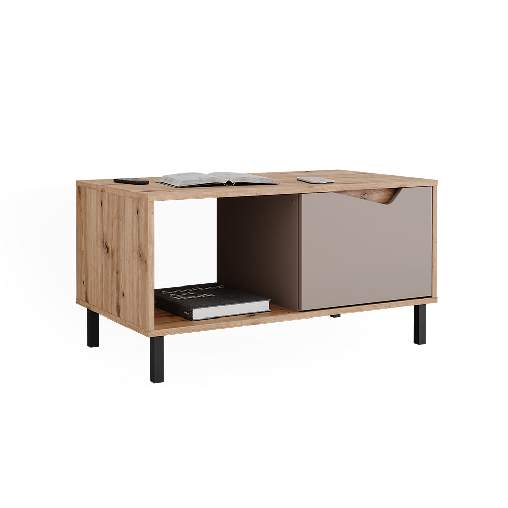 Vicco Tavolino da salotto Greige/rovere artigianale 90 x 50 cm con 1 porta