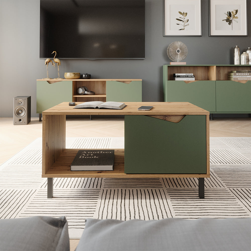 Vicco Tavolino da salotto Verde/Artigianale 90 x 50 cm con 1 porta