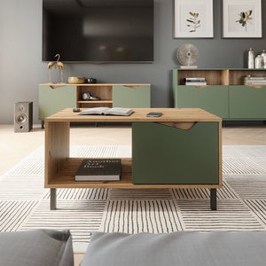 Vicco Tavolino da salotto Verde/Artigianale 90 x 50 cm con 1 porta