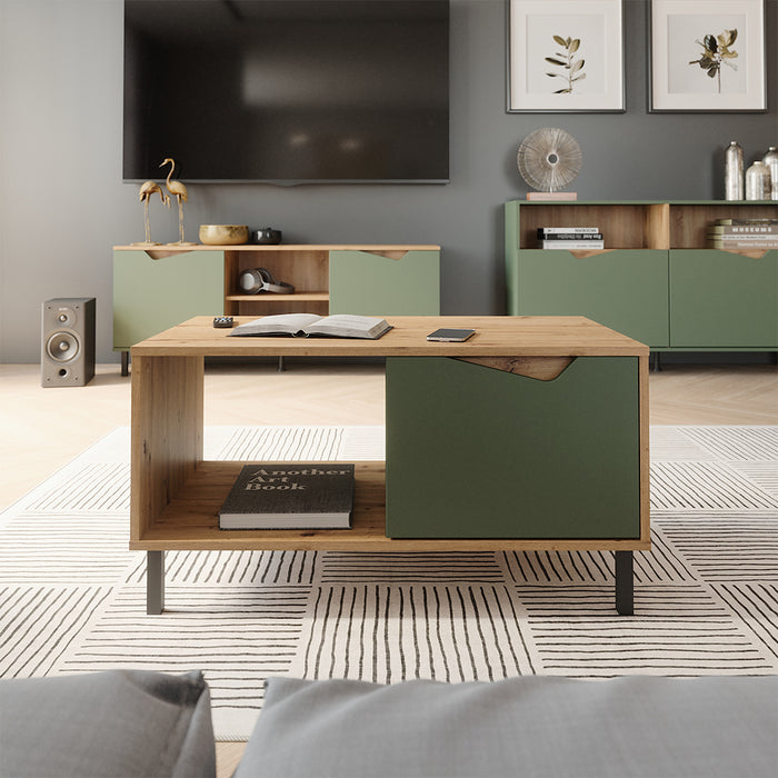 Vicco Tavolino da salotto Verde/Artigianale 90 x 50 cm con 1 porta