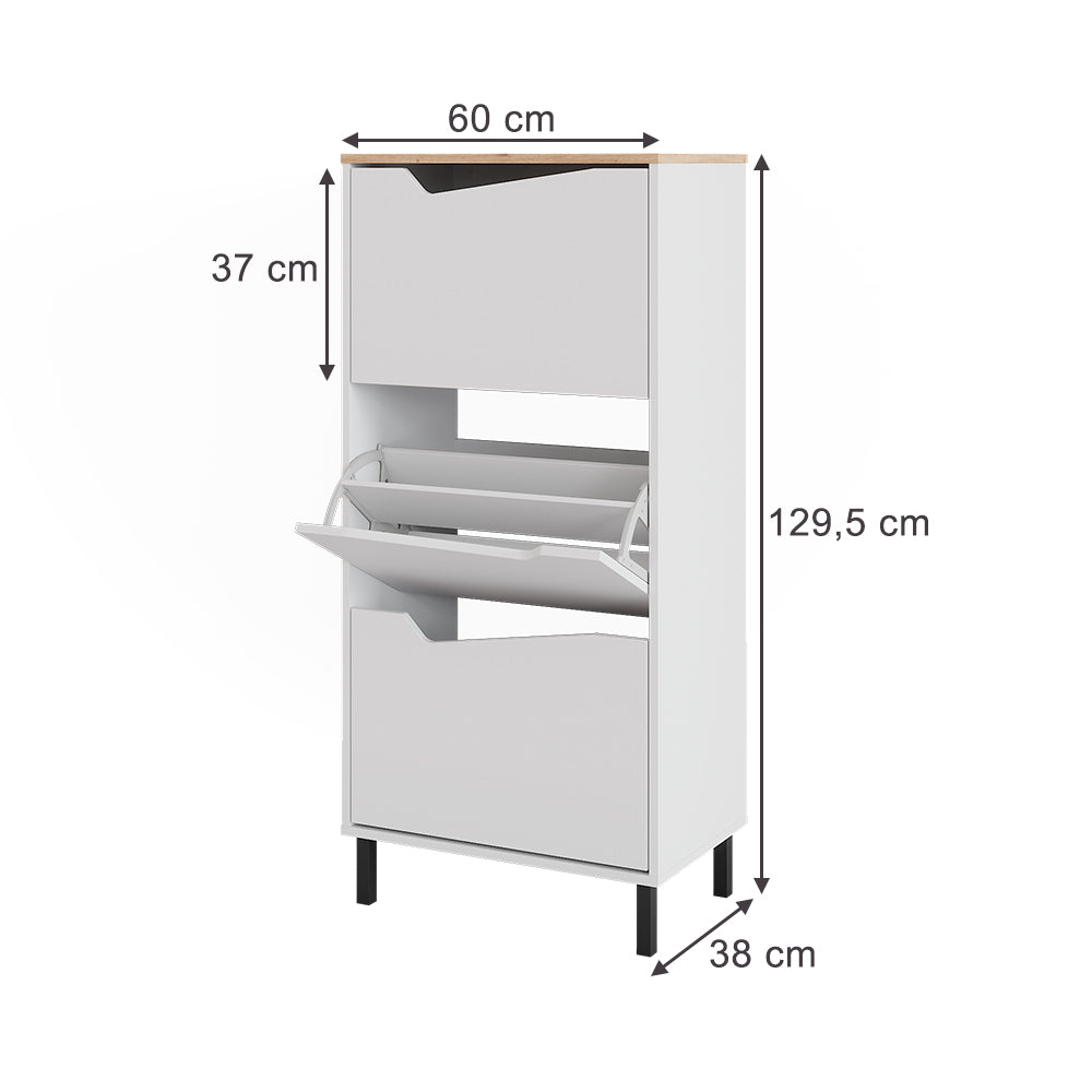 Vicco Scarpiera da ingresso Bianco/Artisan 60 x 129.5 cm con 3 scomparti