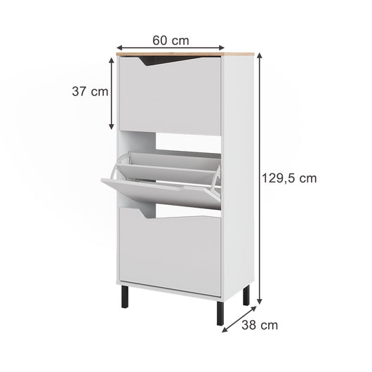Vicco Scarpiera da ingresso Bianco/Artisan 60 x 129.5 cm con 3 scomparti
