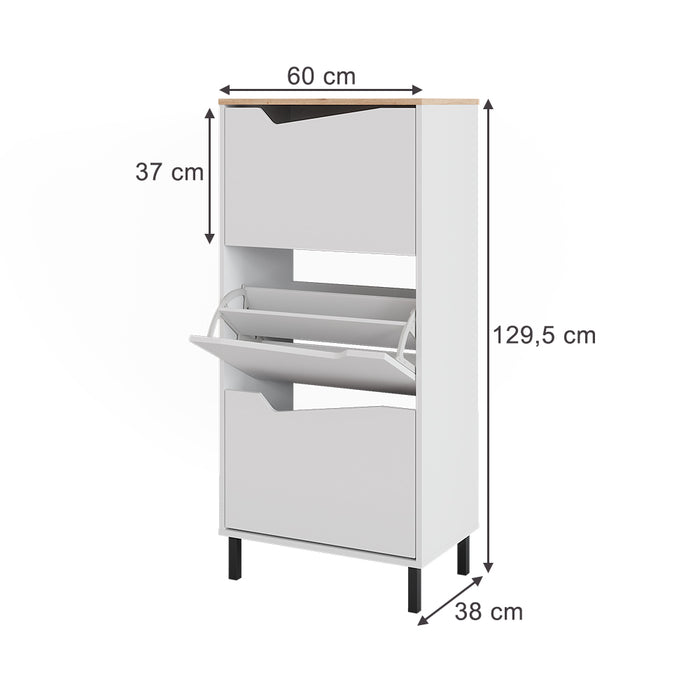 Vicco Scarpiera da ingresso Bianco/Artisan 60 x 129.5 cm con 3 scomparti