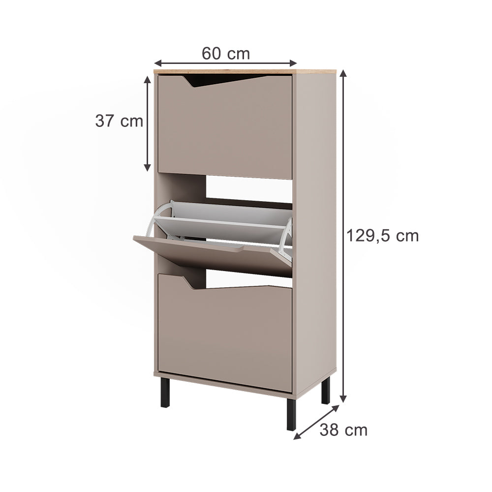 Vicco Scarpiera da ingresso Greige/rovere artigianale 60 x 129.5 cm con 3 scomparti