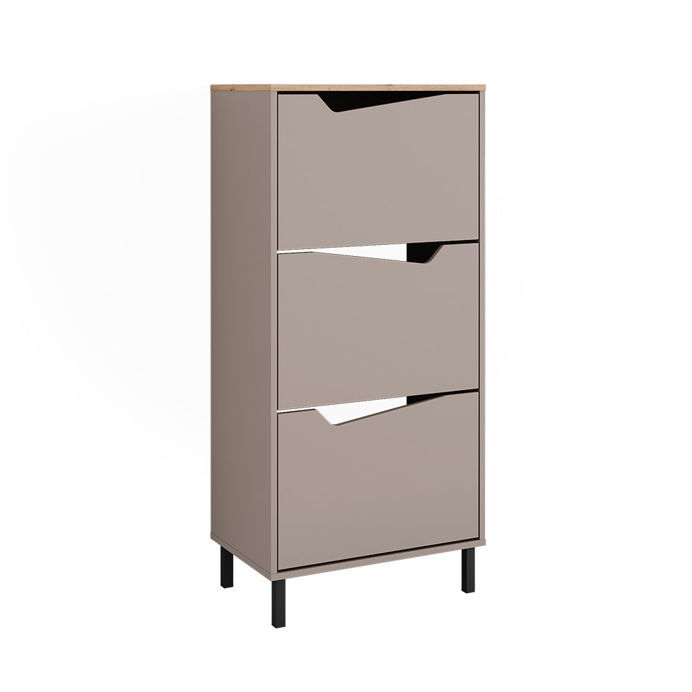 Vicco Scarpiera da ingresso Greige/rovere artigianale 60 x 129.5 cm con 3 scomparti