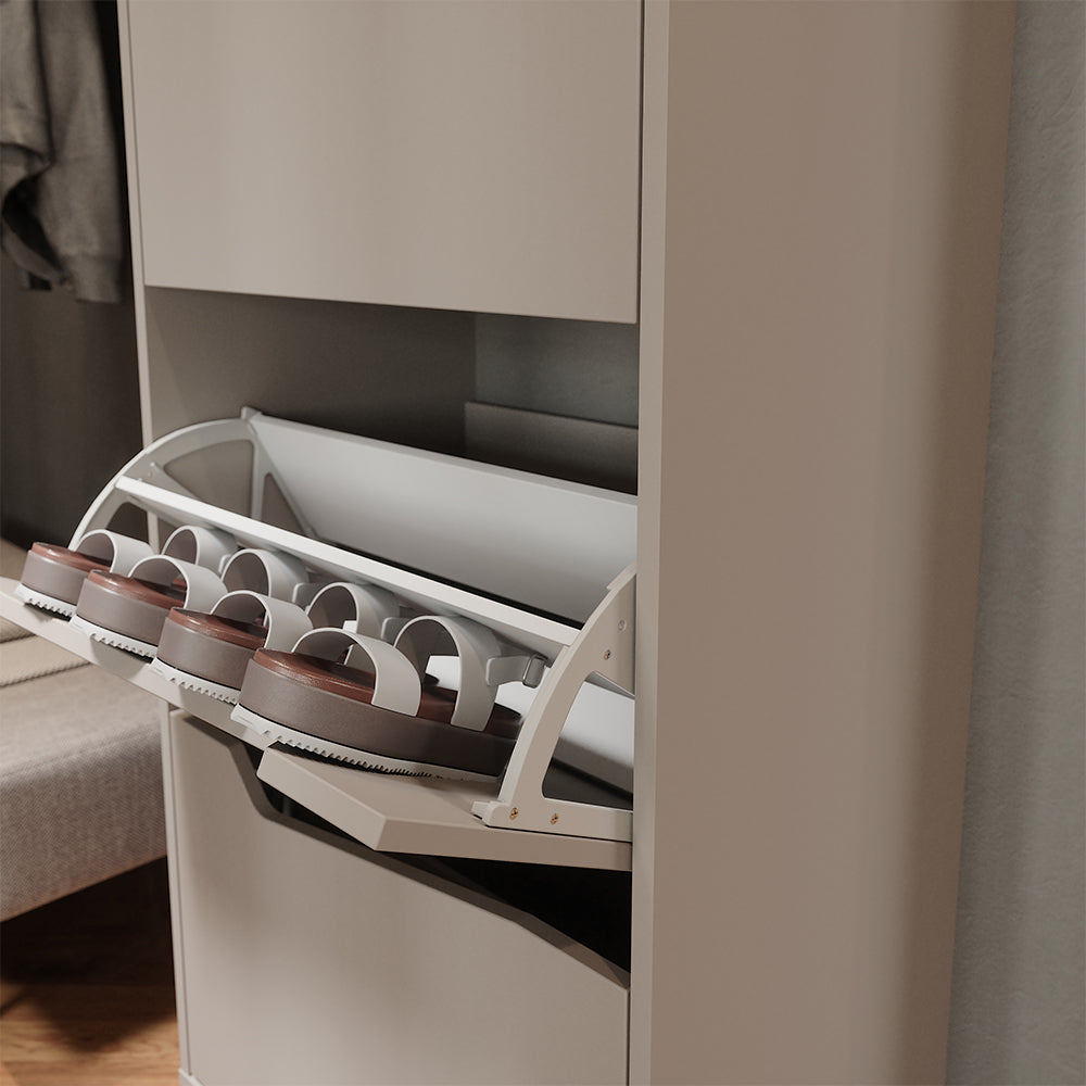 Vicco Scarpiera da ingresso Greige/rovere artigianale 60 x 129.5 cm con 3 scomparti