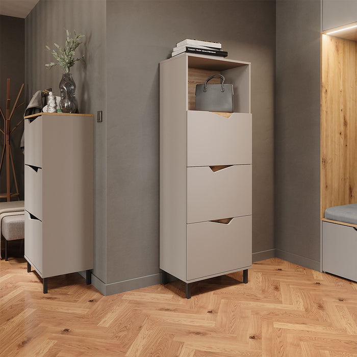 Vicco Scarpiera da ingresso Greige/rovere artigianale 60 x 129.5 cm con 3 scomparti