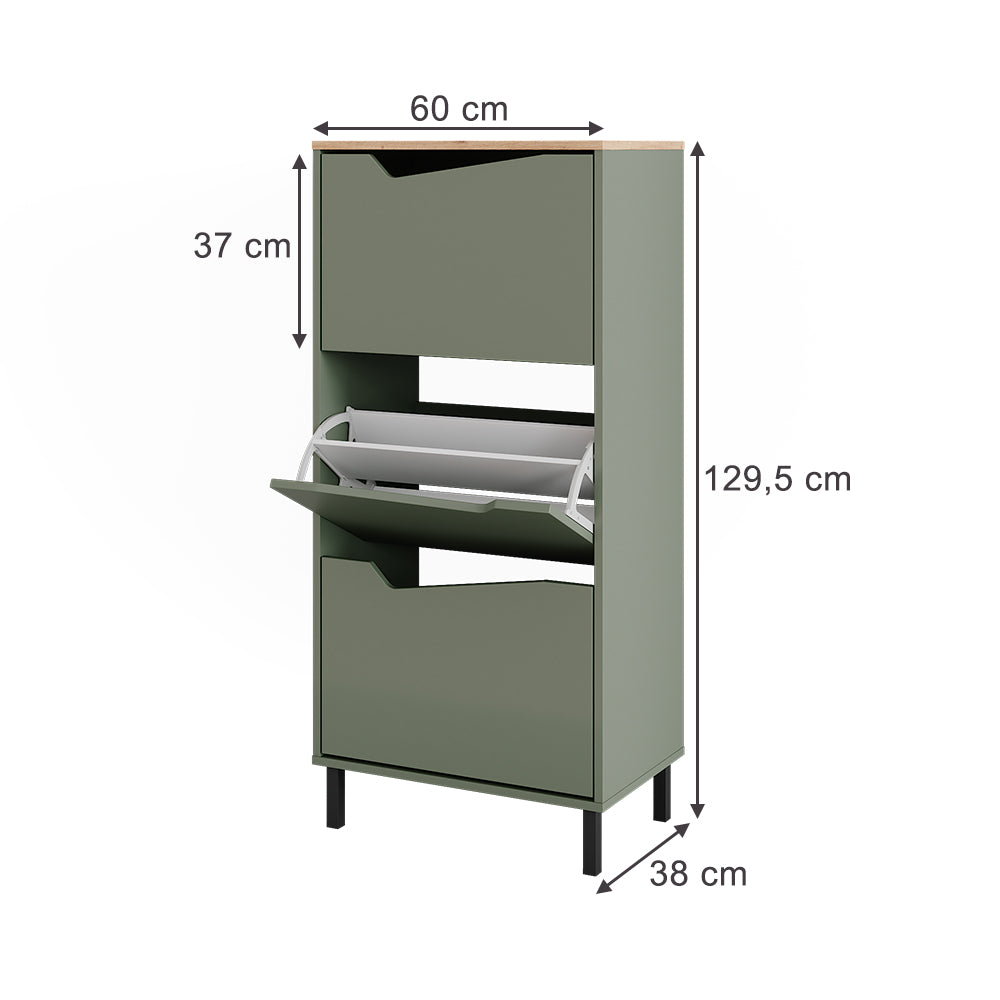 Vicco Scarpiera da ingresso Verde/Artigianale 60 x 129.5 cm con 3 scomparti