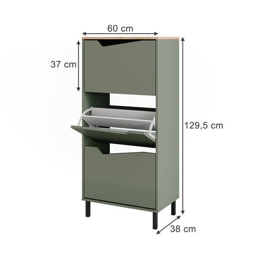 Vicco Scarpiera da ingresso Verde/Artigianale 60 x 129.5 cm con 3 scomparti