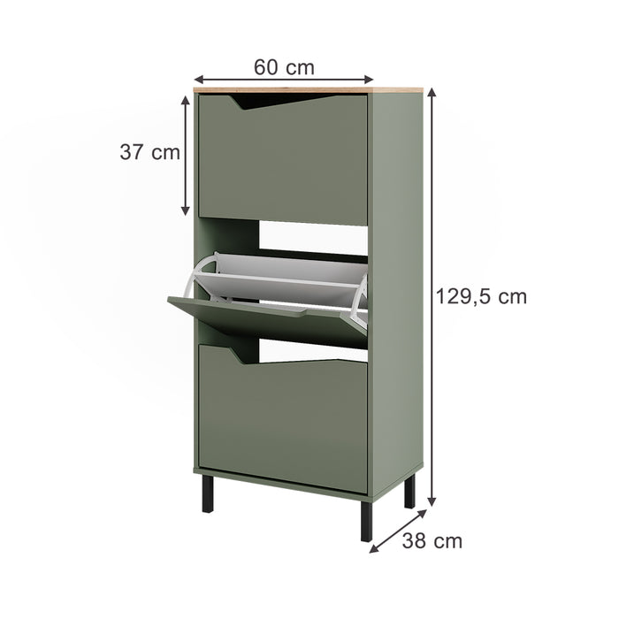 Vicco Scarpiera da ingresso Verde/Artigianale 60 x 129.5 cm con 3 scomparti