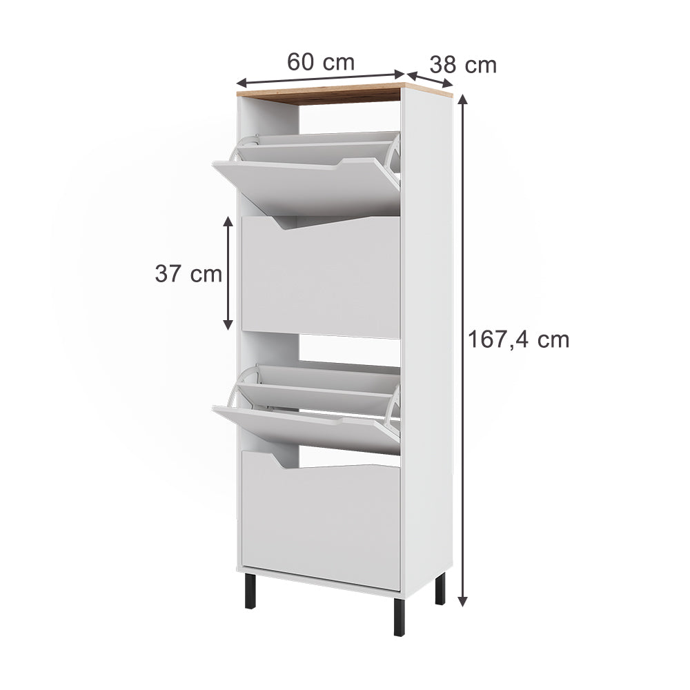 Vicco Scarpiera da ingresso Bianco/Artisan 60 x 167.4 cm con 4 scomparti