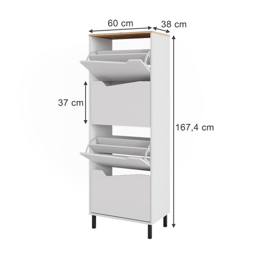 Vicco Scarpiera da ingresso Bianco/Artisan 60 x 167.4 cm con 4 scomparti