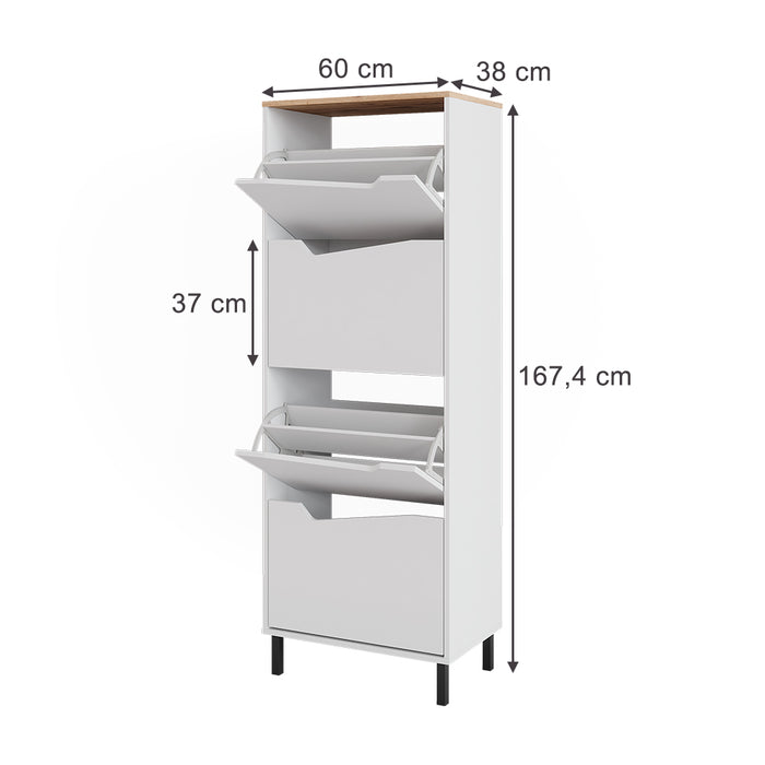 Vicco Scarpiera da ingresso Bianco/Artisan 60 x 167.4 cm con 4 scomparti