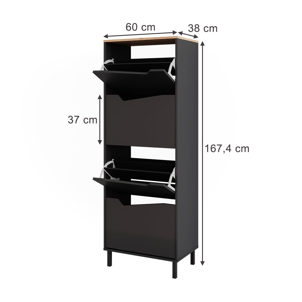 Vicco Scarpiera da ingresso Antracite/Artisan 60 x 167.4 cm con 4 scomparti