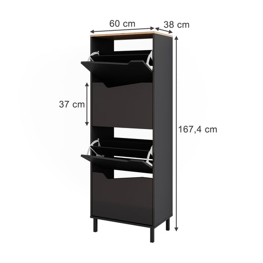 Vicco Scarpiera da ingresso Antracite/Artisan 60 x 167.4 cm con 4 scomparti