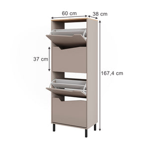 Vicco Scarpiera da ingresso Greige/rovere artigianale 60 x 167.4 cm con 4 scomparti