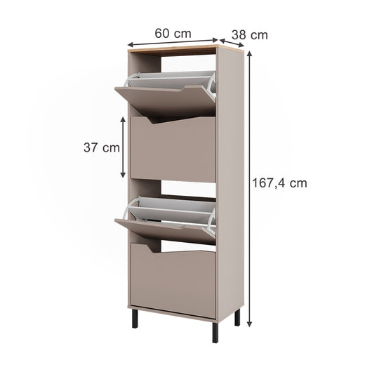 Vicco Scarpiera da ingresso Greige/rovere artigianale 60 x 167.4 cm con 4 scomparti