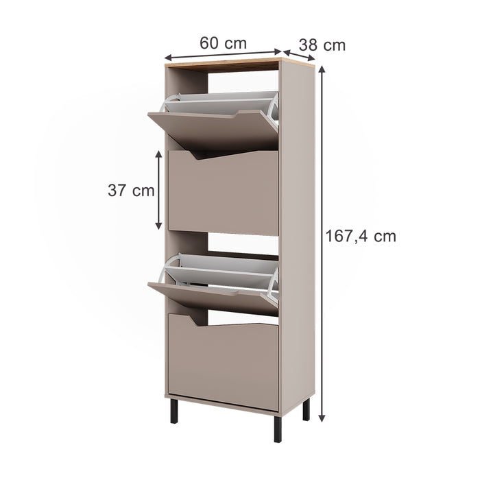 Vicco Scarpiera da ingresso Greige/rovere artigianale 60 x 167.4 cm con 4 scomparti