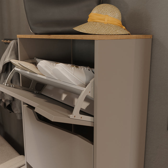 Vicco Scarpiera da ingresso Greige/rovere artigianale 60 x 167.4 cm con 4 scomparti