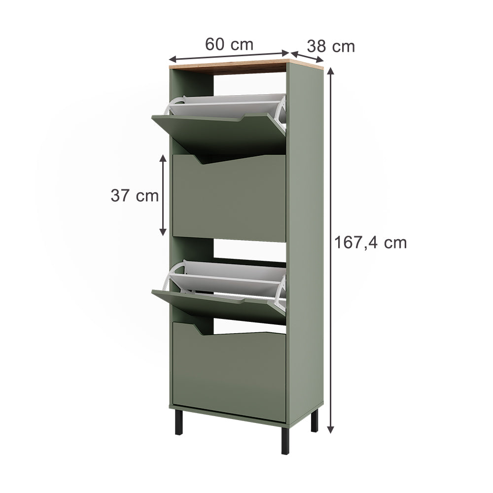 Vicco Scarpiera da ingresso Verde/Artigianale 60 x 167.4 cm con 4 scomparti
