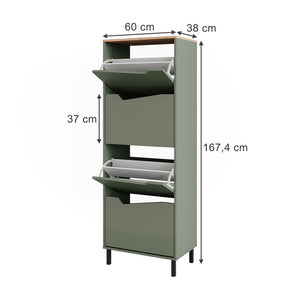 Vicco Scarpiera da ingresso Verde/Artigianale 60 x 167.4 cm con 4 scomparti