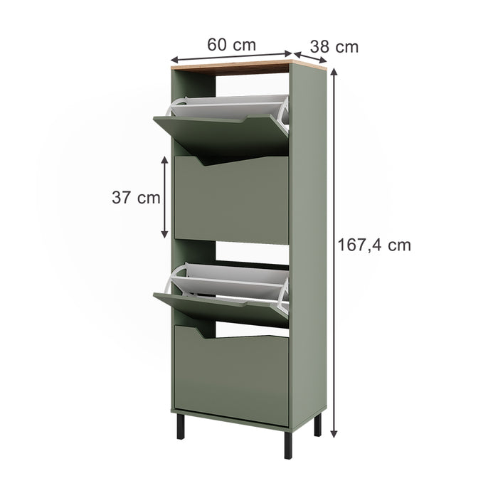 Vicco Scarpiera da ingresso Verde/Artigianale 60 x 167.4 cm con 4 scomparti