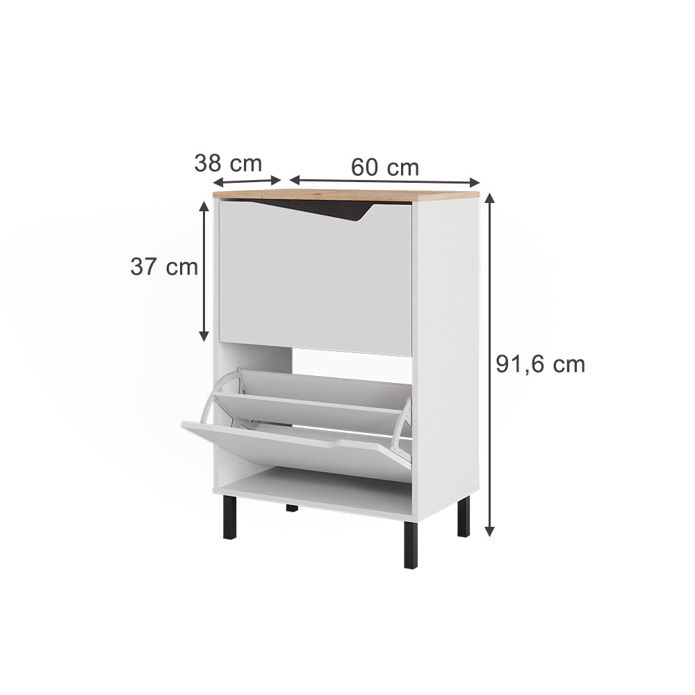 Vicco Scarpiera da ingresso Bianco/Artisan 60 x 91.6 cm con 2 scomparti