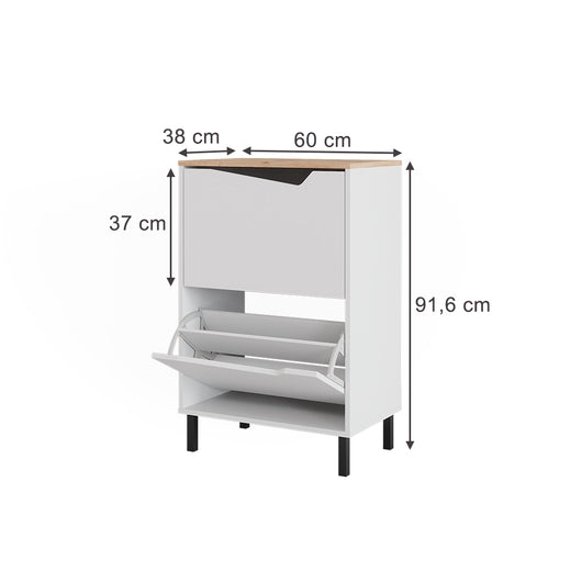Vicco Scarpiera da ingresso Bianco/Artisan 60 x 91.6 cm con 2 scomparti