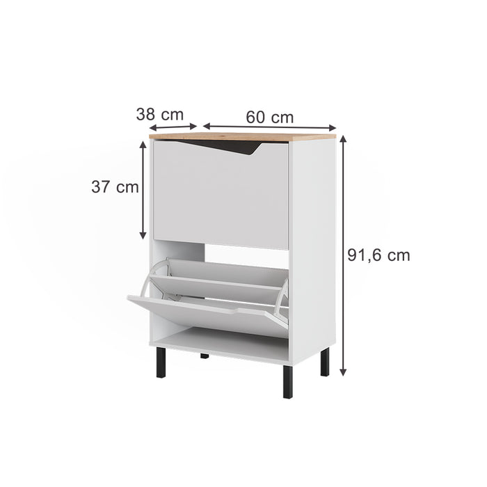 Vicco Scarpiera da ingresso Bianco/Artisan 60 x 91.6 cm con 2 scomparti
