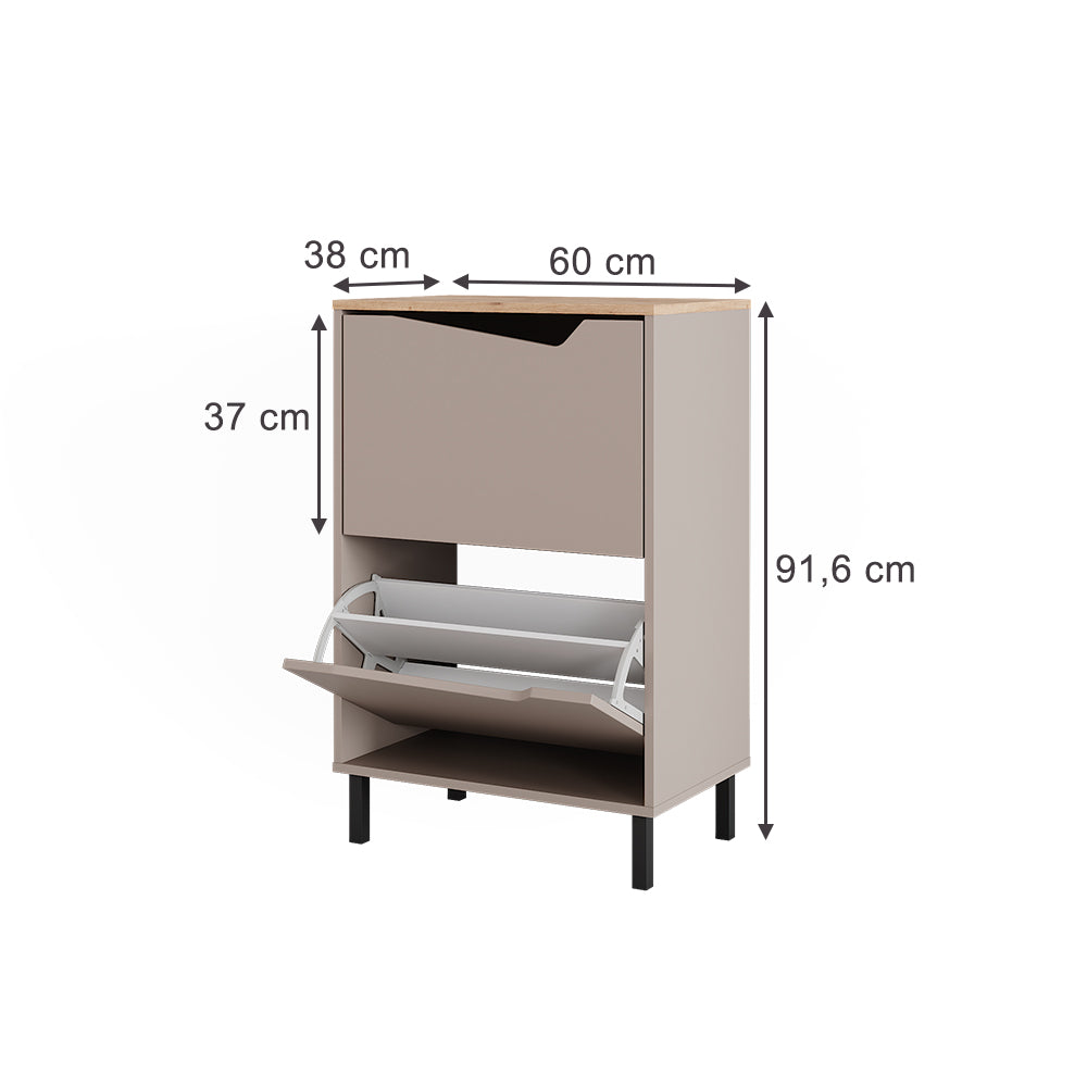 Vicco Scarpiera da ingresso Greige/rovere artigianale 60 x 91.6 cm con 2 scomparti