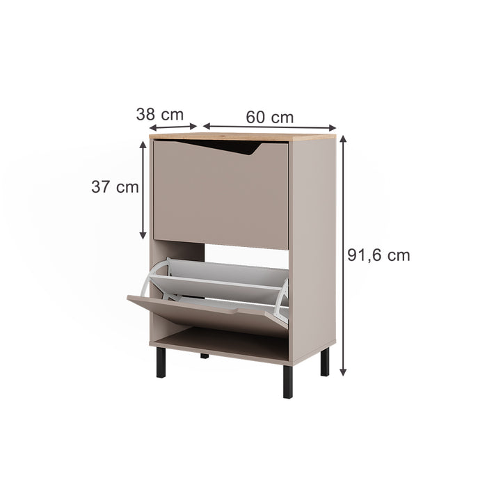 Vicco Scarpiera da ingresso Greige/rovere artigianale 60 x 91.6 cm con 2 scomparti