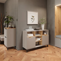 Vicco Scarpiera da ingresso Greige/rovere artigianale 60 x 91.6 cm con 2 scomparti