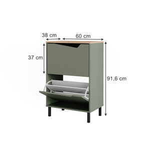 Vicco Scarpiera da ingresso Verde/Artigianale 60 x 91.6 cm con 2 scomparti