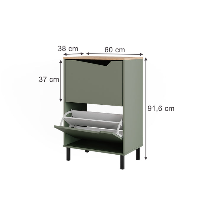 Vicco Scarpiera da ingresso Verde/Artigianale 60 x 91.6 cm con 2 scomparti