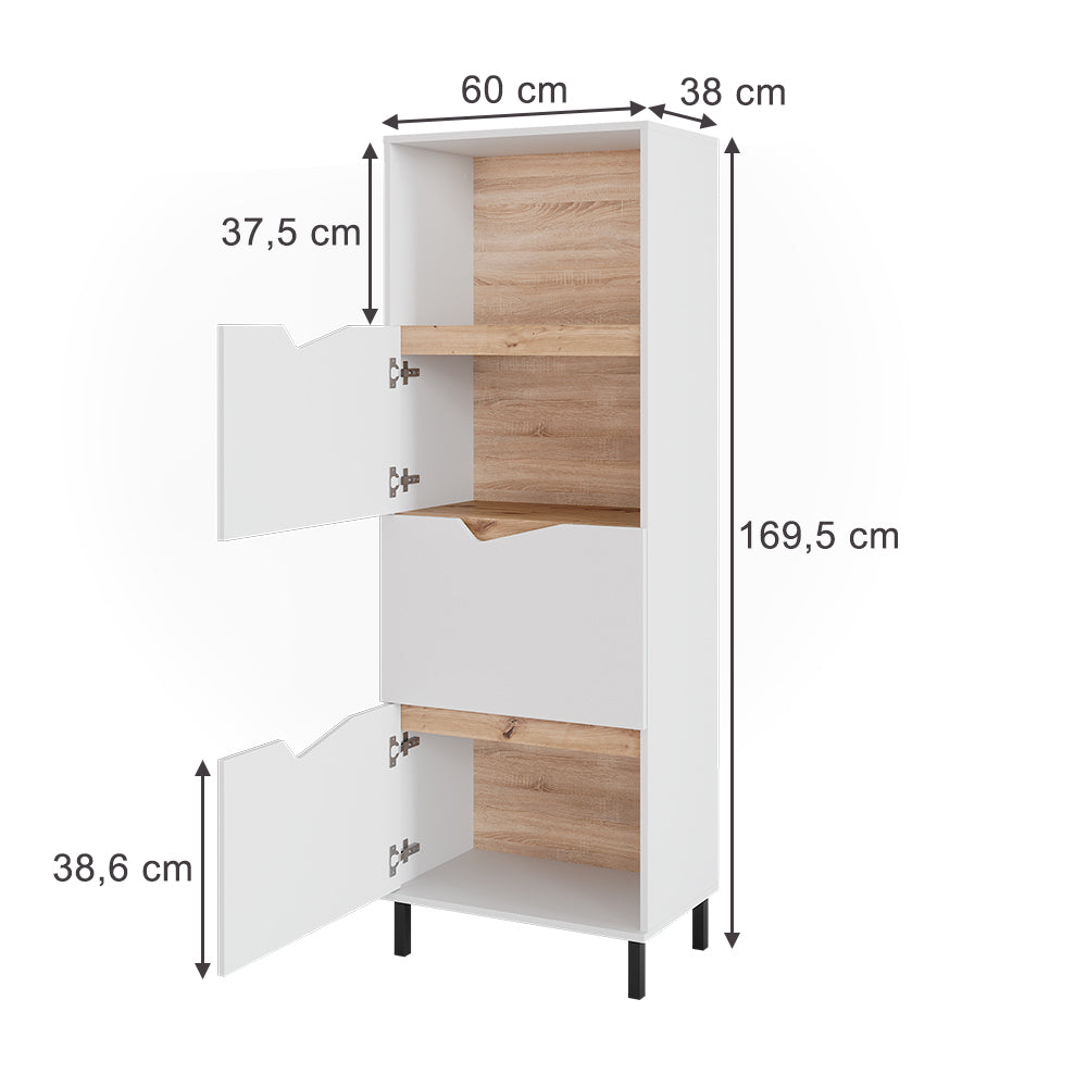 Vicco Credenza Bianco/Artisan 60 x 169.5 cm con 4 scomparti