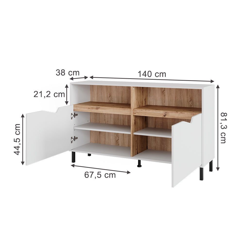 Vicco Credenza Bianco/Artisan 140 x 81.3 cm con 2 porte