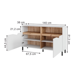 Vicco Credenza Bianco/Artisan 140 x 81.3 cm con 2 porte