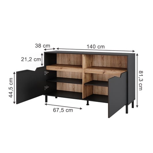 Vicco Credenza Antracite/Artisan 140 x 81.3 cm con 2 porte